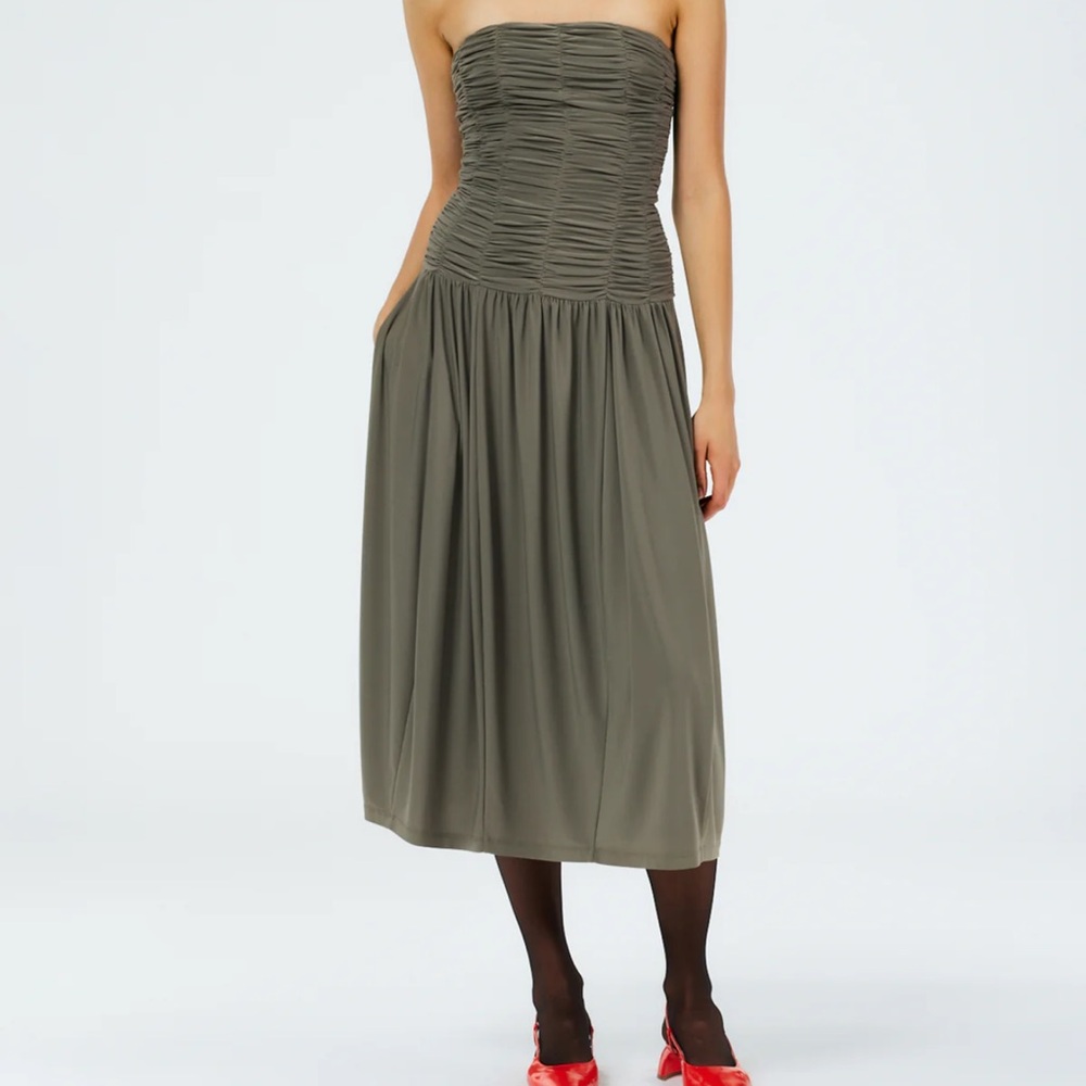 Tibi Strapless Dress in Olive